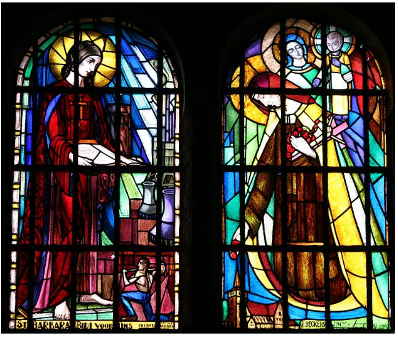 Glas in lood raam van H. Barbara